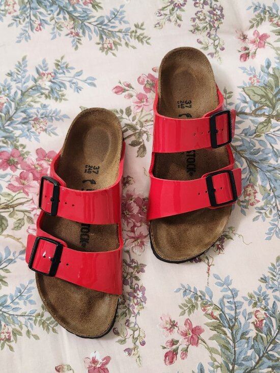 Birkenstock Shoes - Birkenstock Red Patent Leather Sandals